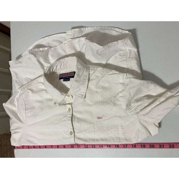 Vineyard Vines White Dress Shirt Button Down Pink Whale Shep Ian Size 10 Medium - Picture 8 of 9